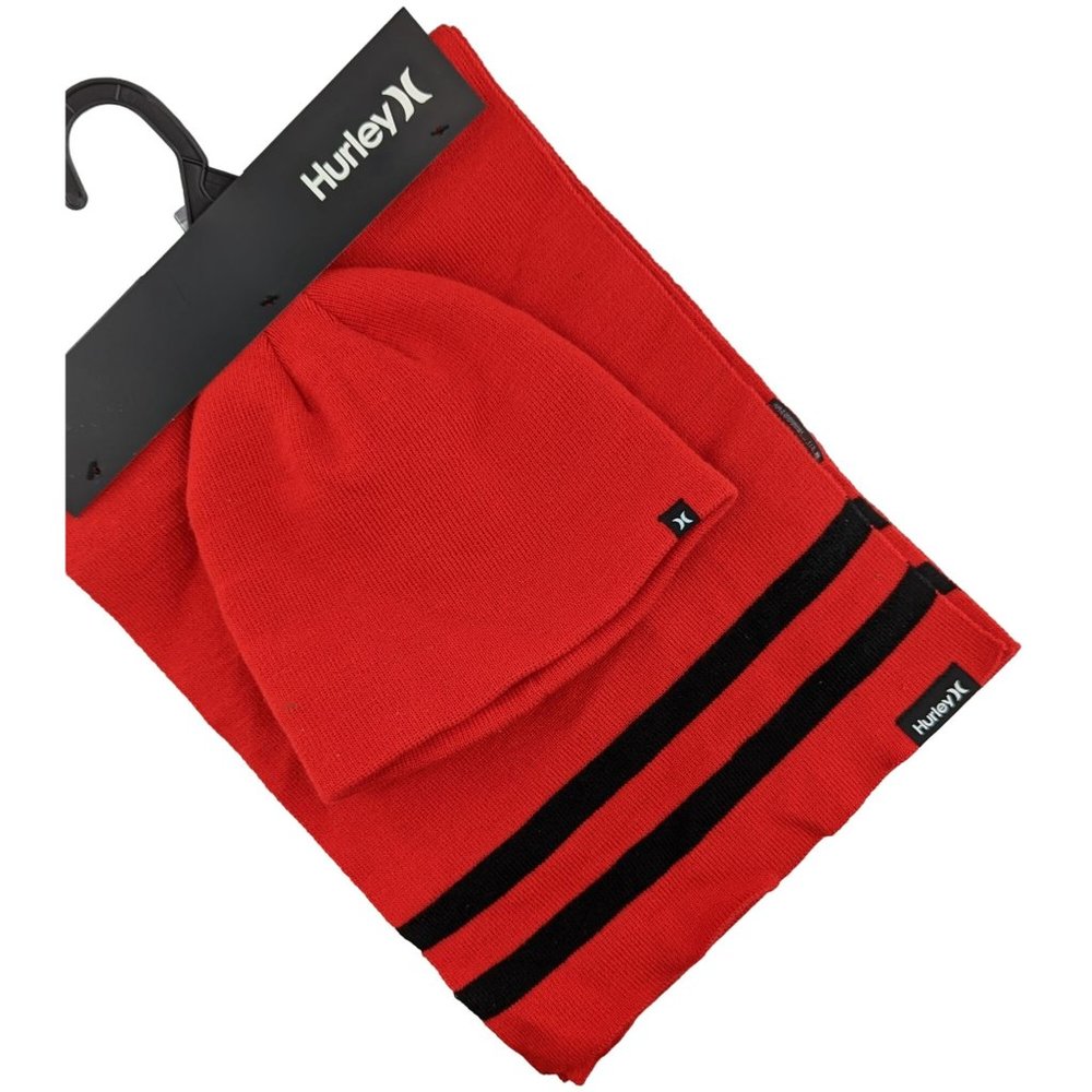 Red Beanie & Scarf Hurley New Yorker 2-piece Set - Picture 2 of 8